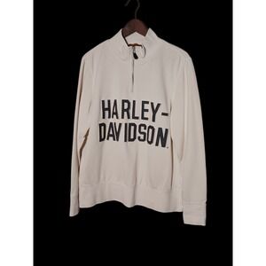 Harley-Davidson Mens 1W Quarter Zip Pullover Cream Cotton Winged Logo Sweatshirt
